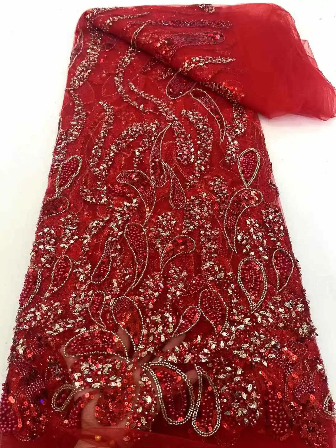 高級アフリカチュールレース最新ビーズスパンコール生地 2025 高品質ナイジェリアチュールネットレース刺繍花嫁レースドレス