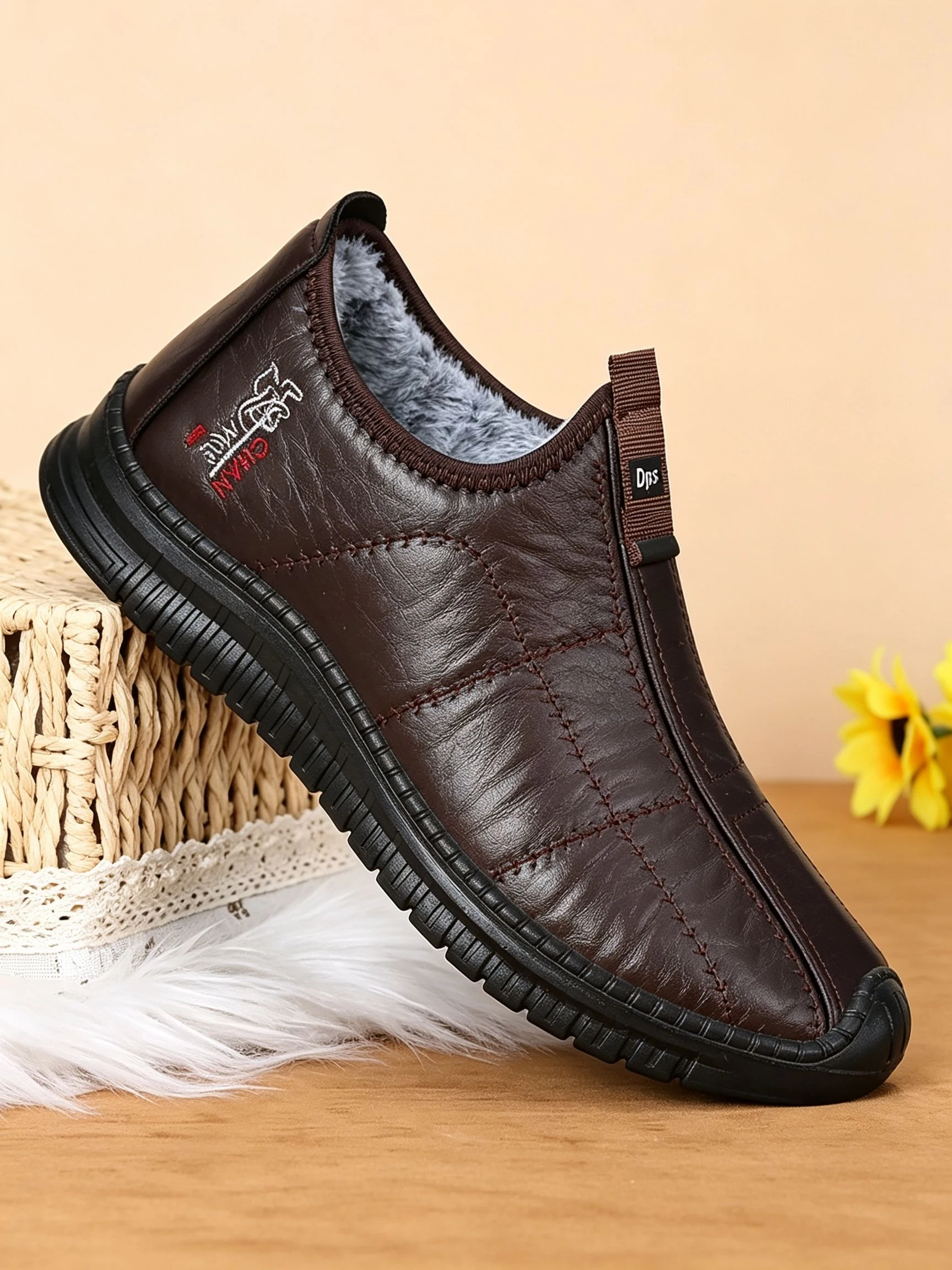 Dicke, rutschfeste, warme Schneestiefel für Herren, mit Plüschfutter, knöchelhohe Stiefel, geeignet als bequeme Freizeitbekleidung für den Winter. – Detail 6