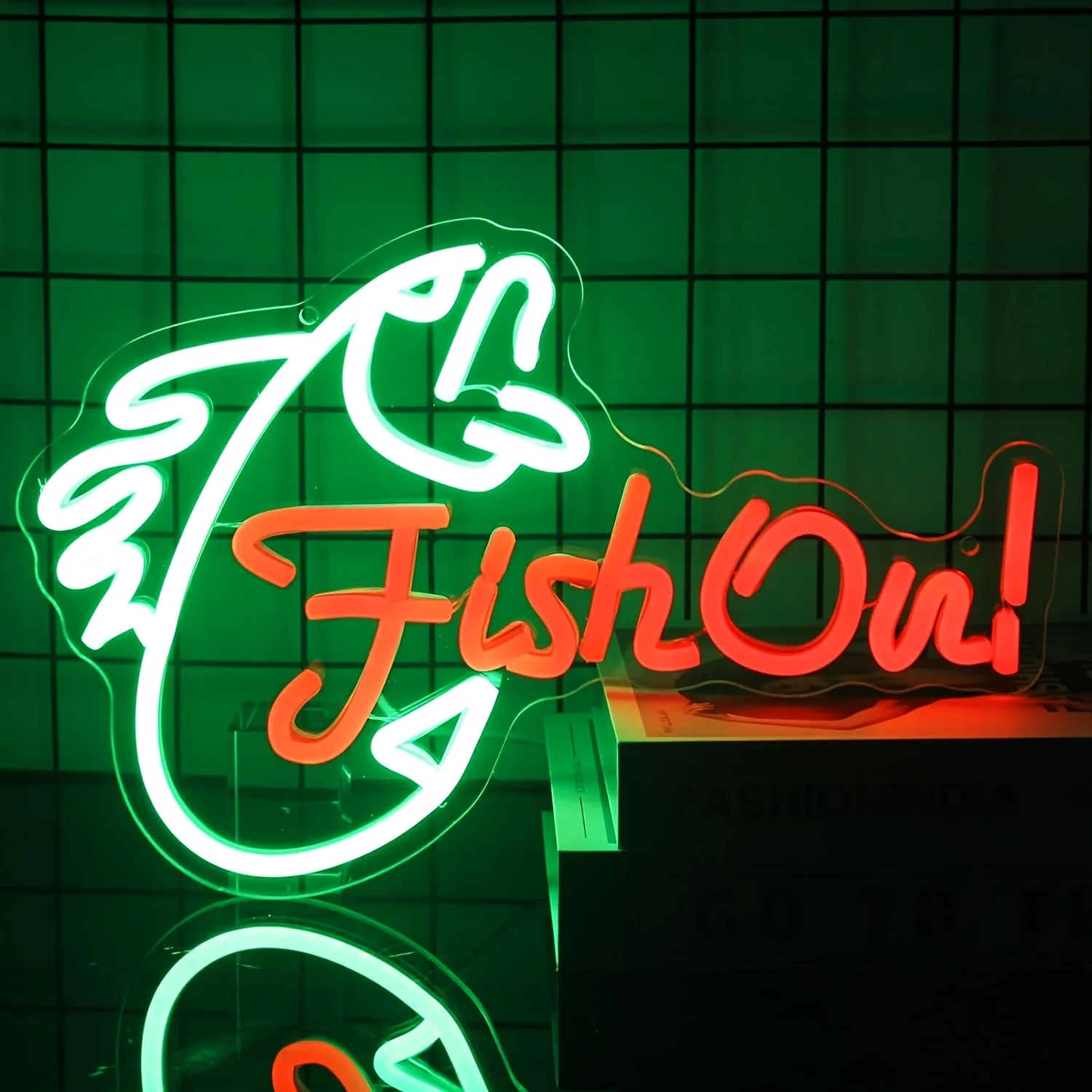 Fish Out LED Neon Sign Dimmable Wall Decoration Suitable for Men's Cave Bedroom Living Room Gift for Fishing Powered By USB