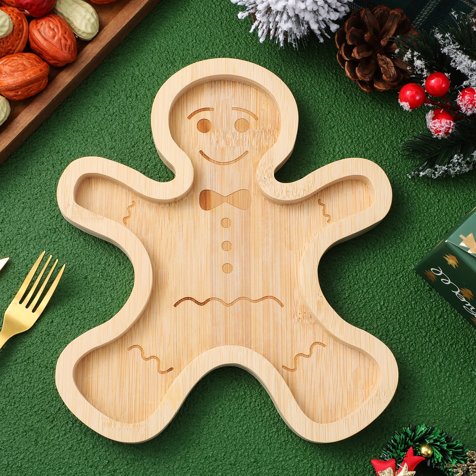 

Holiday Treat Tray Bamboo Gingerbread Man Serving Platter Creative Snack Bread Dessert Platter Festive Holiday Treat Tray