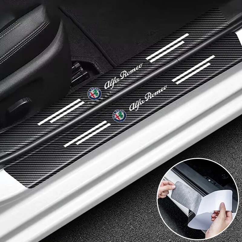 عتبة باب السيارة ألياف الكربون ملصق حامي السيارات قطاع مقاوم للماء ل ألفا روميو 4C 159 166 العنكبوت جوليا جوليتا 156 147 GT #2