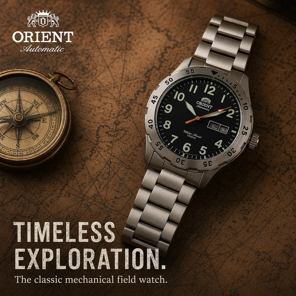 Orient Men 100M Waterproof Automatic Watch Dual Day Date Luminous Stainless Steel Sport Mechanical Wristwatch
