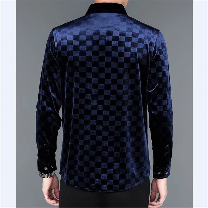 Camisa informal a cuadros para hombre, camisa de manga larga de terciopelo suave y cómoda, de lujo, para negocios, a la moda, para otoño, nueva calidad