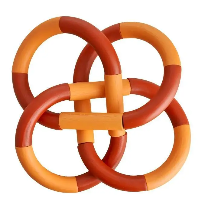 A Vintage Four-linked Color-block Wooden Geometric Sculpture, An Abstract Table Ornament For Hotel And Club Scenes