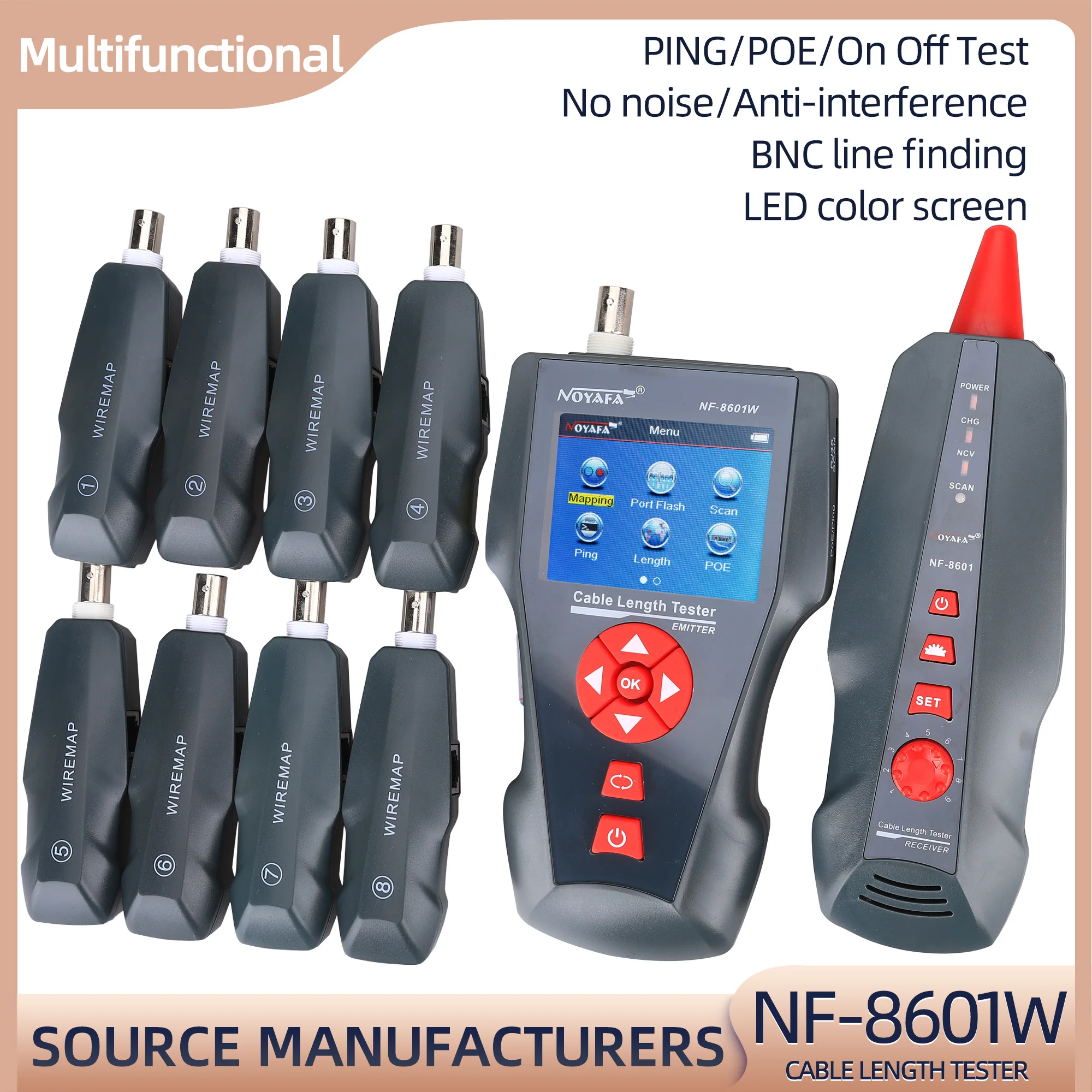 NF-8601W Multi-functional Network Cable Tester LCD No with Length  Breakpoint  English Version