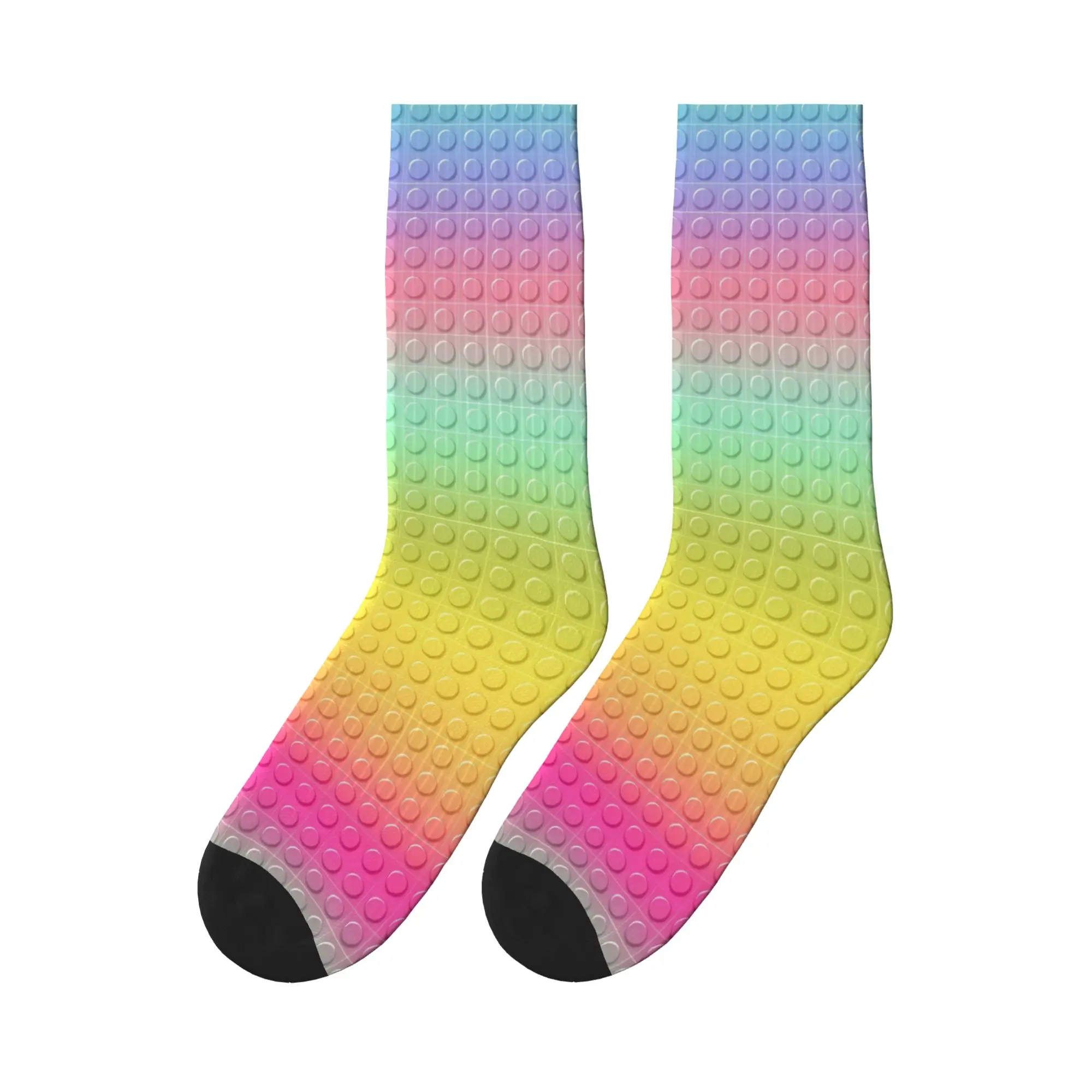 Rainbow Gradient Building Blocks Pattern Stockings Vintage Socks Men Soft Breathable Socks Spring Running Graphic Non Slip Socks