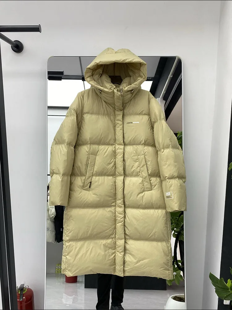 Winter Luxury 90% White Duck Down Coat Women 2024 New Mid Length Hooded Puffer Jacket Loose Thick Warm Waterproof Parka