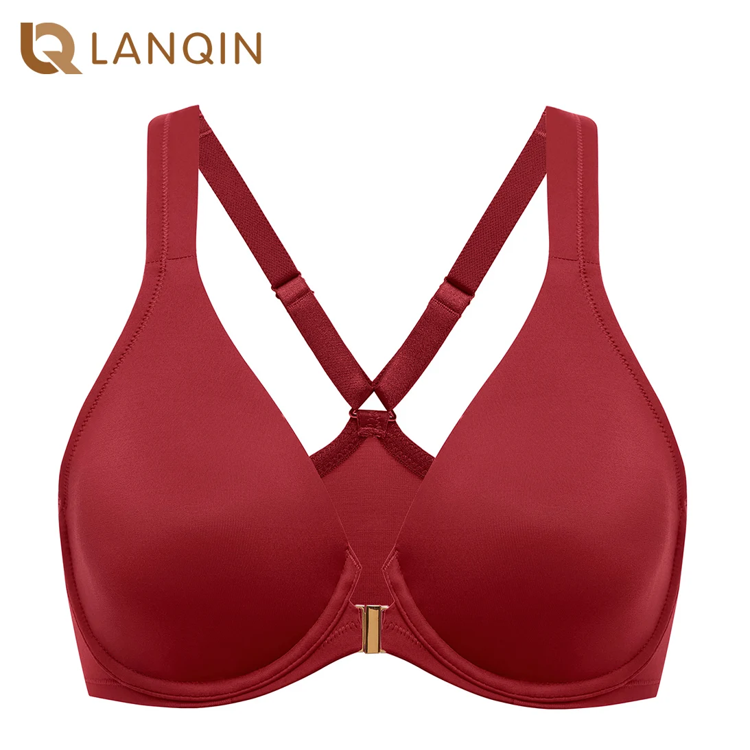 Women\'s Underwire Support Unlined Front Close Racerback Plunge Bra Christams Red Plus Size Non Padded B-DD E F G H 34-42 44 46