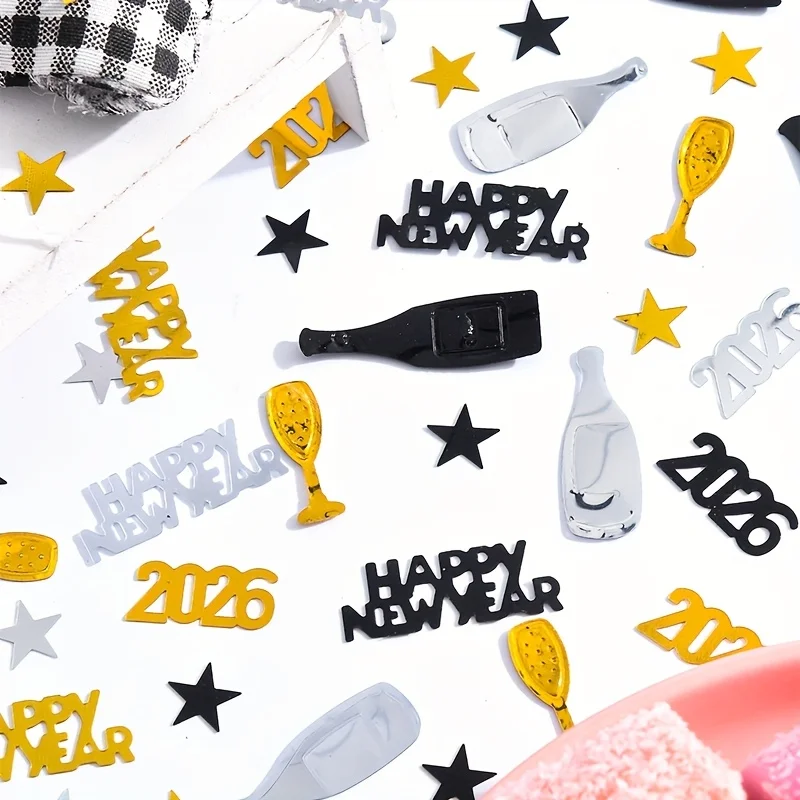 300 قطعة من قصاصات الورق اللامعة الذهبية والأسود 2026 زينة حفلات ليلة رأس السنة الجديدة مع مرقمة 2022، قطع رأس السنة الجديدة السعيدة
