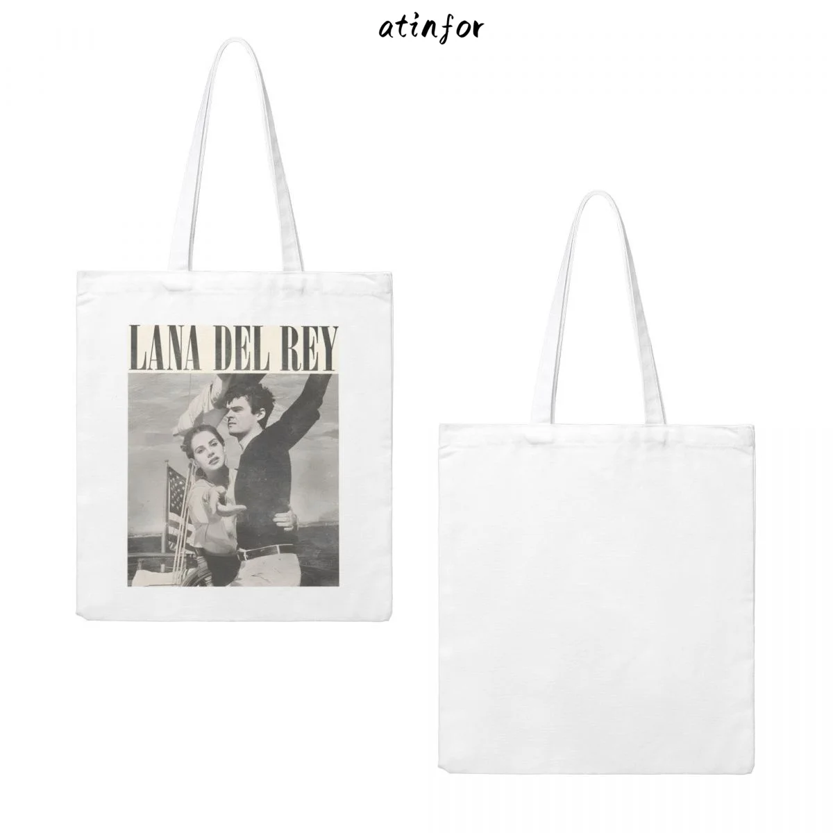 atinfor 38x41CM Vintage Lana Del Rey Ldr Sailing Grocery Foldable Eco Women Canvas Handbag Lady Shoulder Reusable Shopping Bag