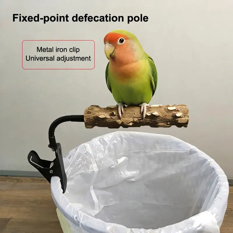 Adjustable Wooden Bird Perch Clip On Parrot Potty Training Stand Pet Waste Collection Station