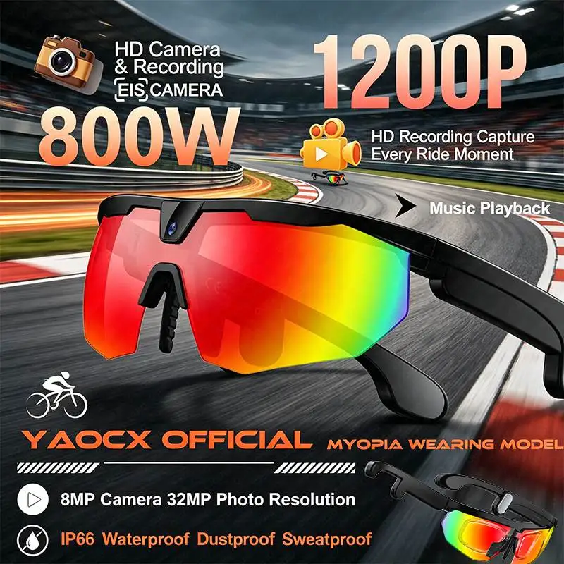 

2026 New Sports Smart Glasses 8MP HD Camera Recording Function AI translation IP66 Music Myopia Wearing Outdoor Smart Glasses