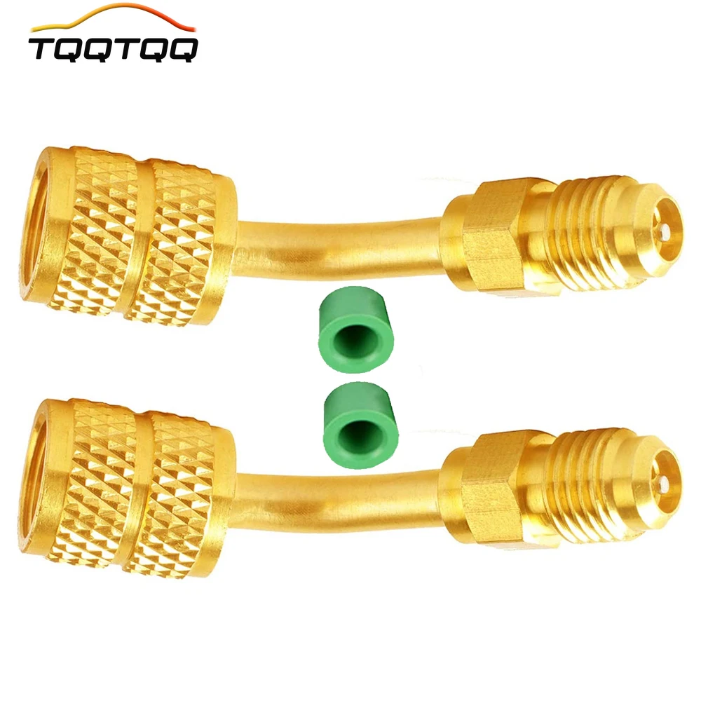 1Set R410a Charging Vacuum Port Adapter Brass Converter with Thimble 5/16 Inch Female Quick Coupler to 1/4 Inch Male Flare