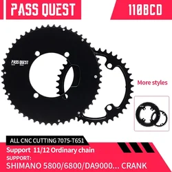 PASS QUEST 110BCD podwójna tarcza łańcuchowa do shimano 105 9000 6800 5800,56-42T/54-40T/53-39T/52-36T/50-34T/48-35T pierścień łańcucha drogowego