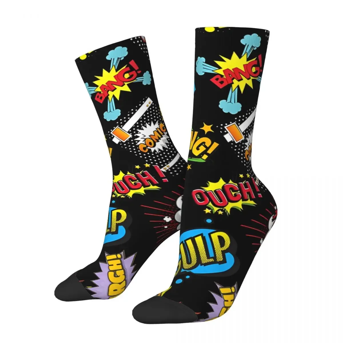 Crazy compression Comic Strip References Sock for Men Harajuku Seamless Pattern Crew Sock Casual