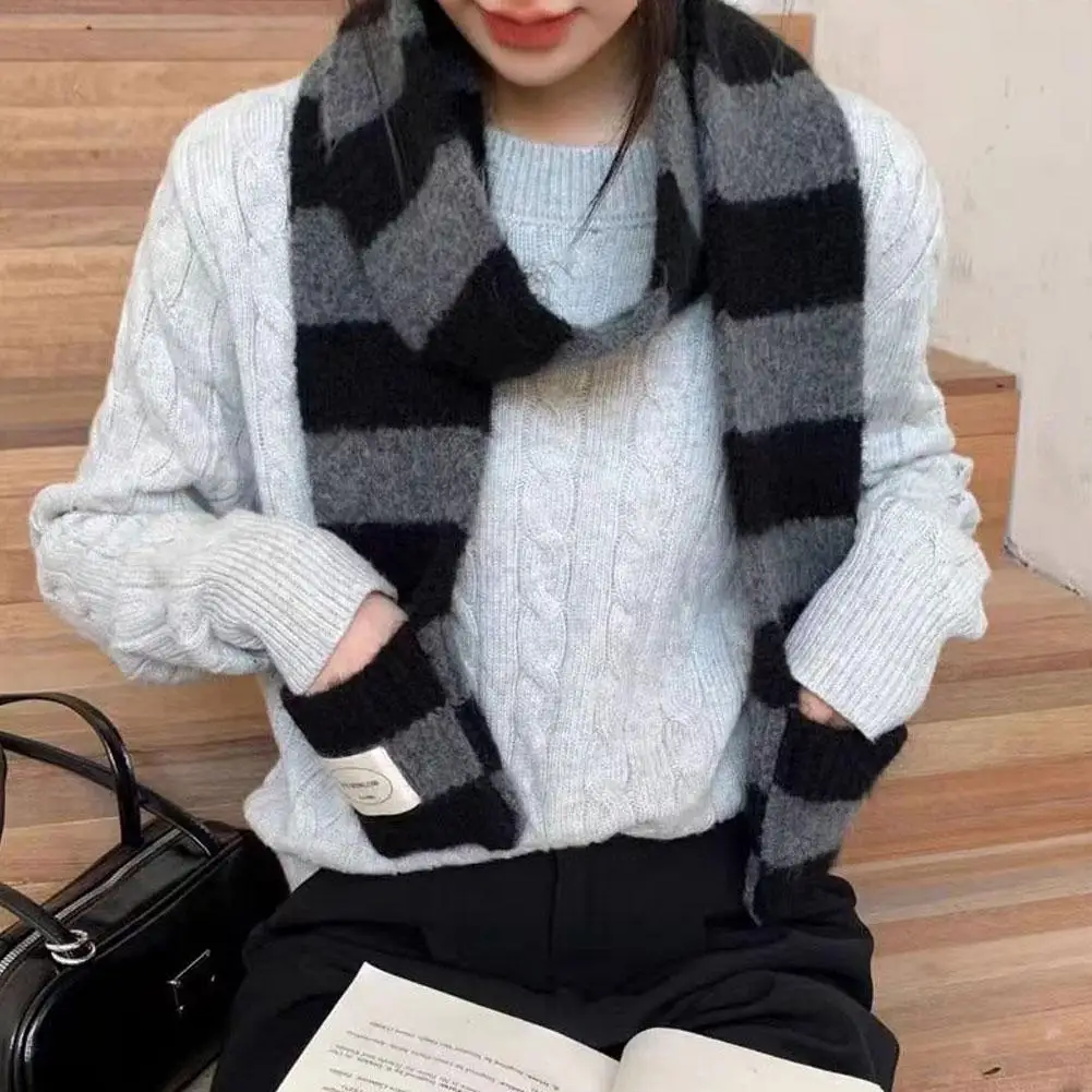 

Японский шарф в полоску в стиле ретро, корейский минималистичный стиль, мягкая вязаная зимняя теплая шаль, легкая дорожная универсальная шаль