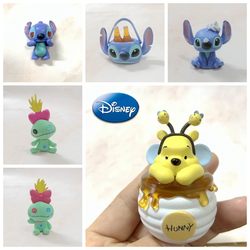 Disney Lilo and Stitch Beer Mini Action Figure Pooh Honey Anime Figures Figurine Room Decoration Funny Model Children Toys Gifts