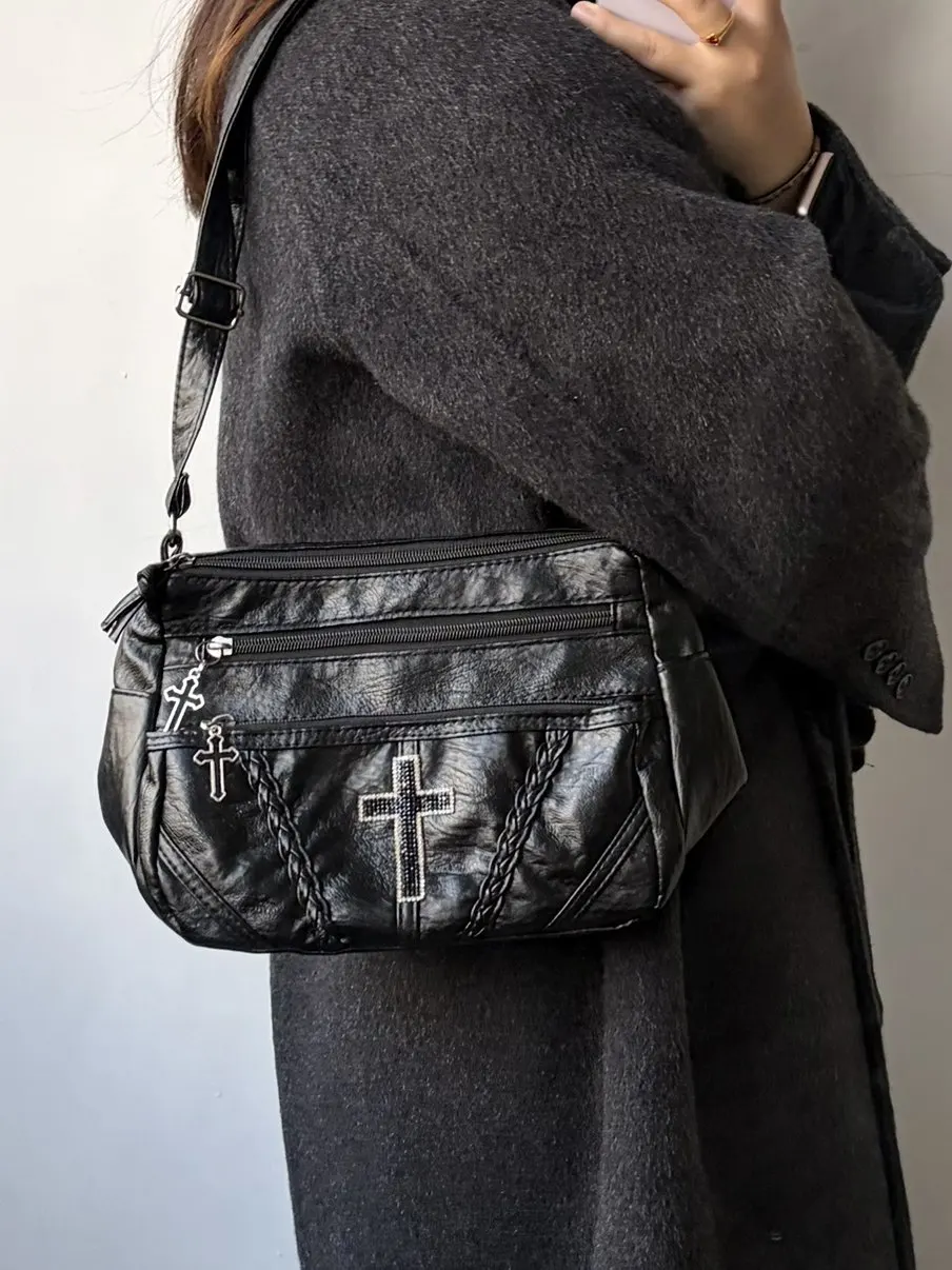 

Vintage Shoulder Bags Commuter Y2K Black Bag Original Medieval Messenger Bag for Women's Crossbody Bag