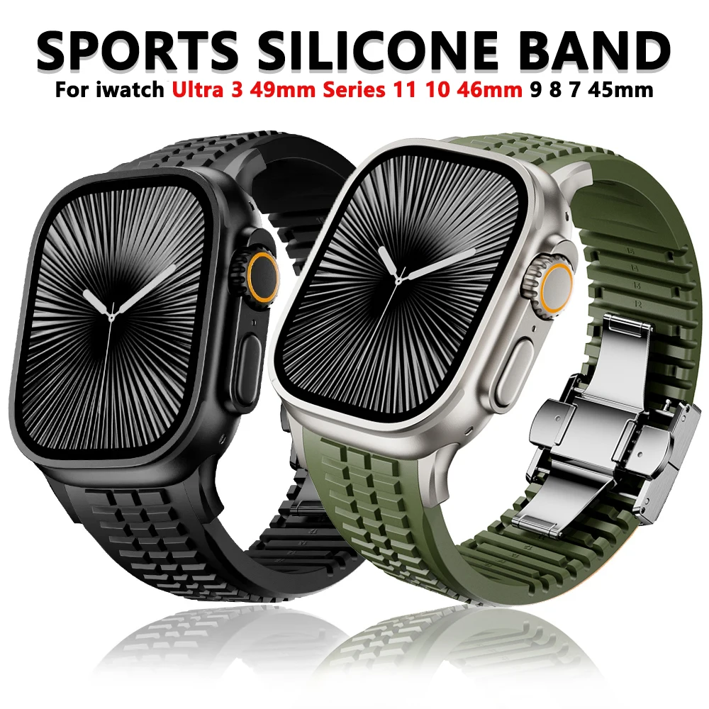 

Резиновый ремешок для Apple Watch 49 мм 46 мм 45 мм 44 мм Спортивный ремешок для Iwatch Ultra 3 2 1 49 мм Серия 11 10 9 8 7 6 Se Роскошный браслет