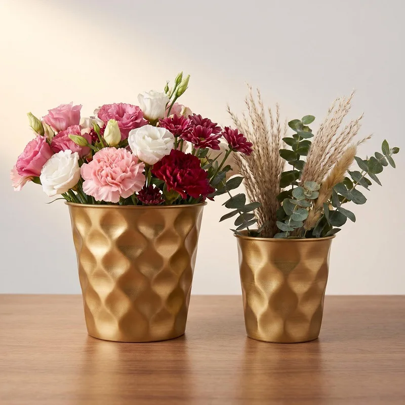 HYS minimalist light luxury three-dimensional water ripple vase matte wrought iron flower arrangement device home desktop