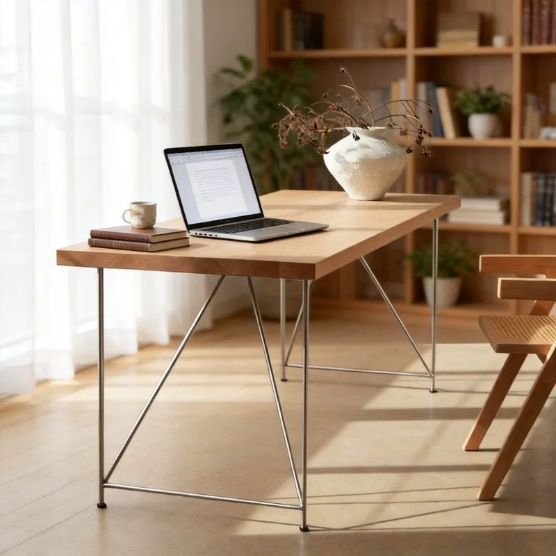 Solid wood double computer desk, workbench small apartment dining table