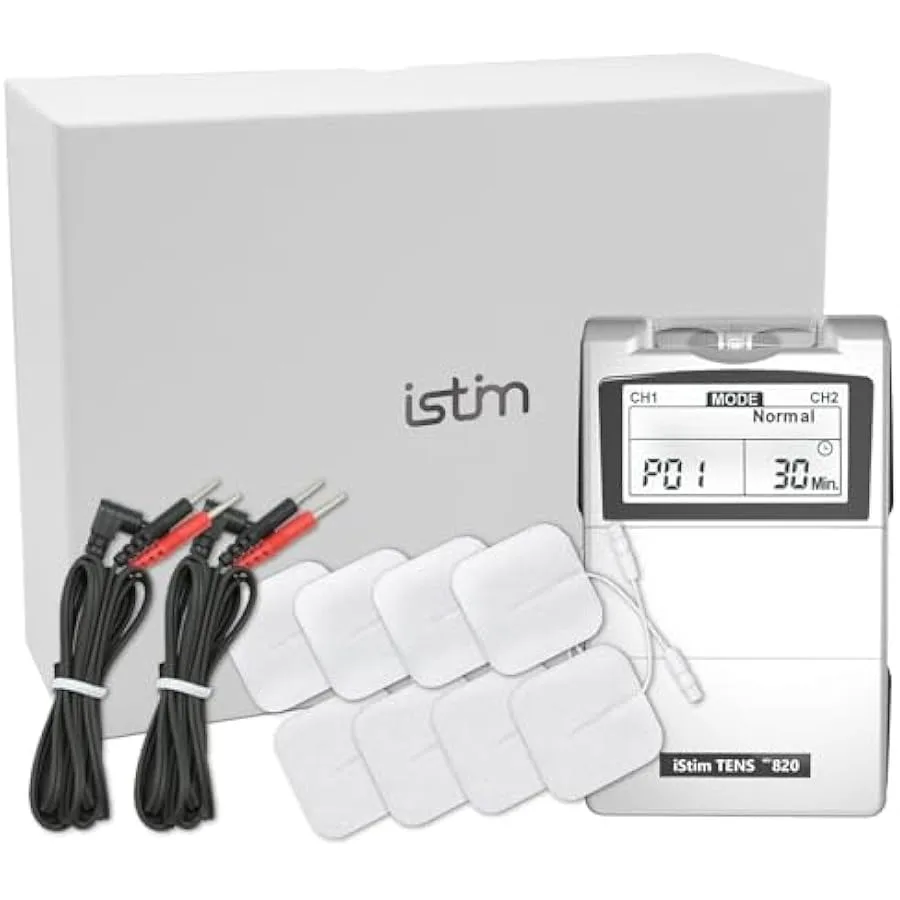 iStim Tens Unit Stimulator Machine - EV820 with 8 Electrodes Japanese Gel for Pain Management Back Pain and Rehabilitation