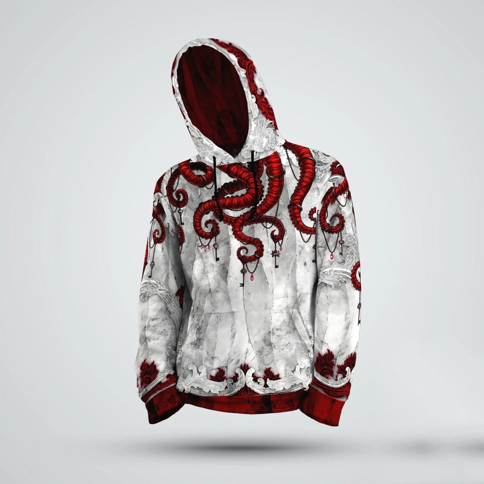 2024 new men's white hoodie blood red squidward print special streetwear streetwear alternative clothing unisex