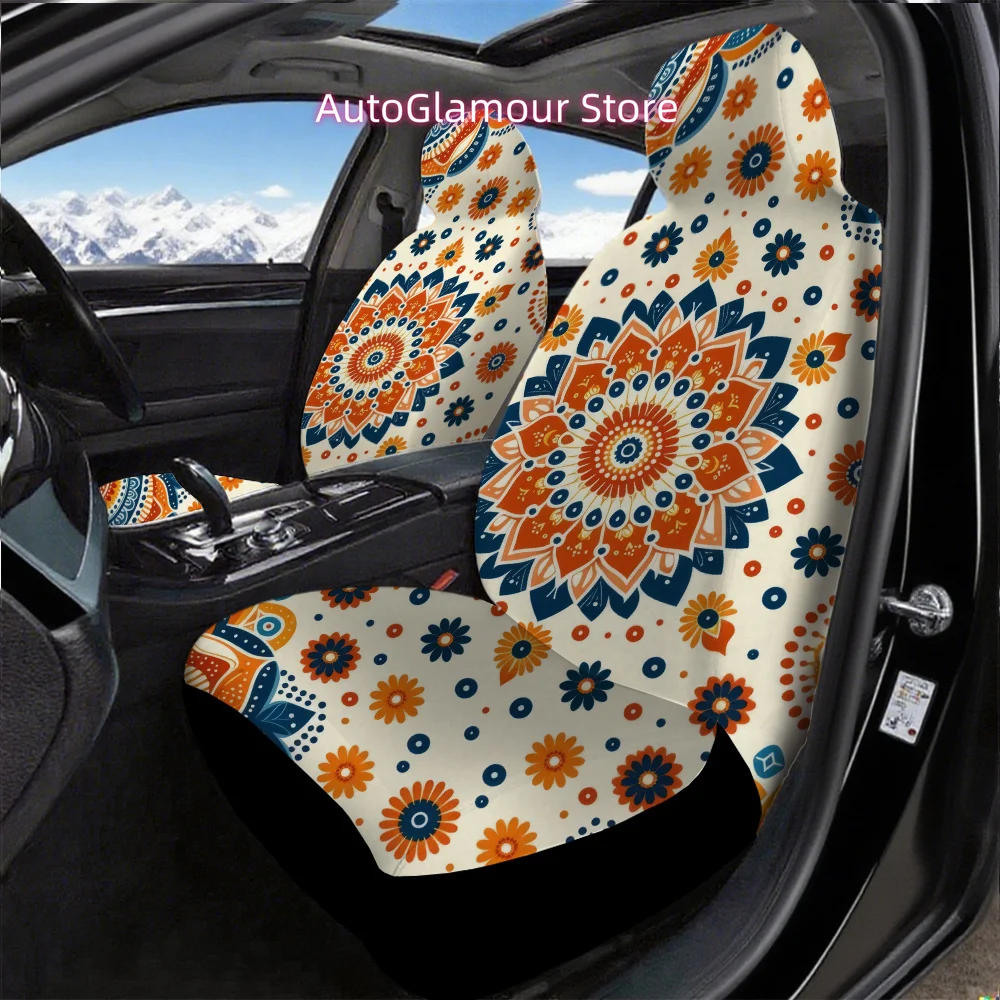 Trendy Pattern Versatile Printed Front Car Seat Covers -  Front Seat Protectors for Cars, SUVs, Sedans, Trucks, and Vans. High-e