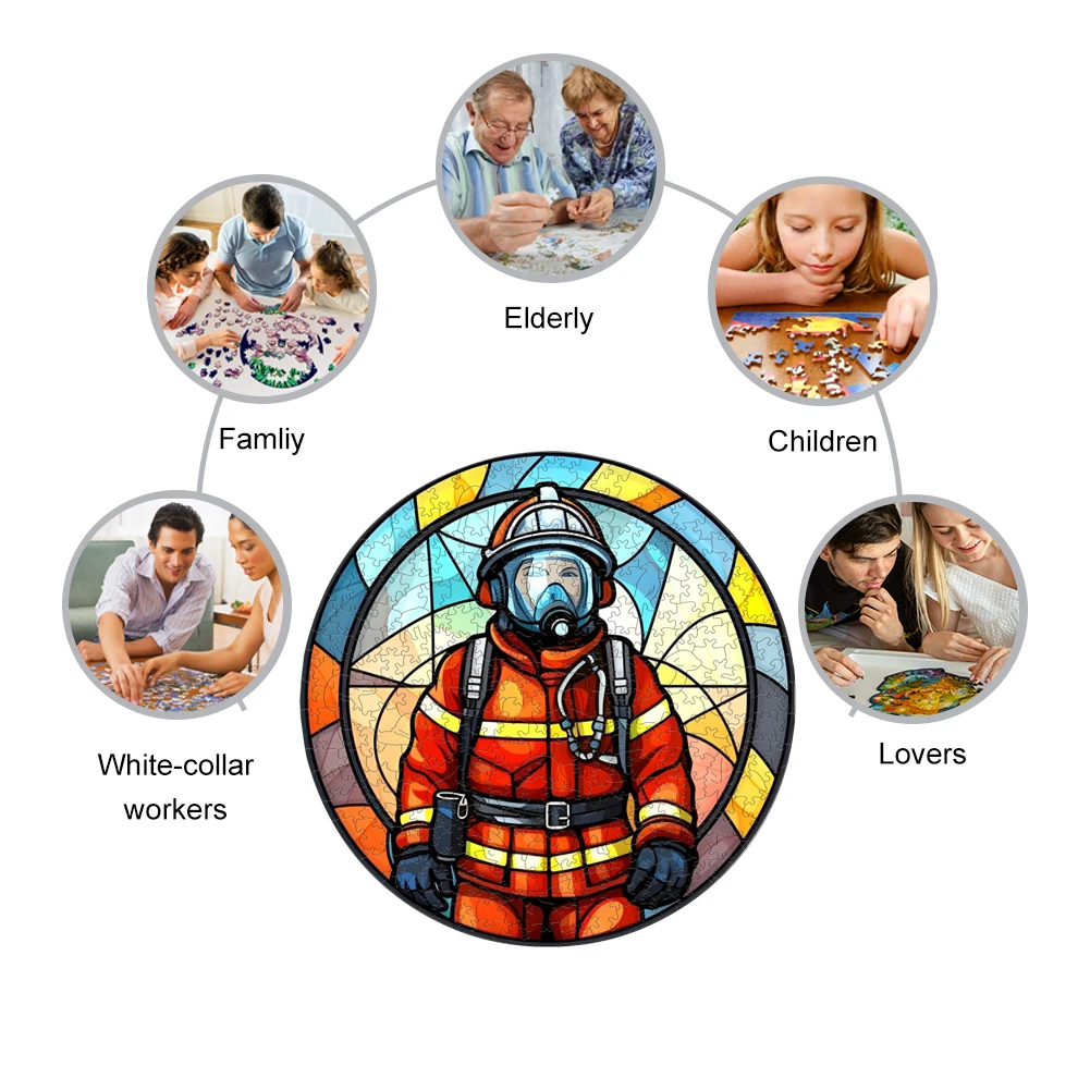 Puzzle rond en bois de pompiers héroïques, puzzle 3D personnalisé, cadeau pour adultes et enfants, jeu éducatif pour enfants avec boîte