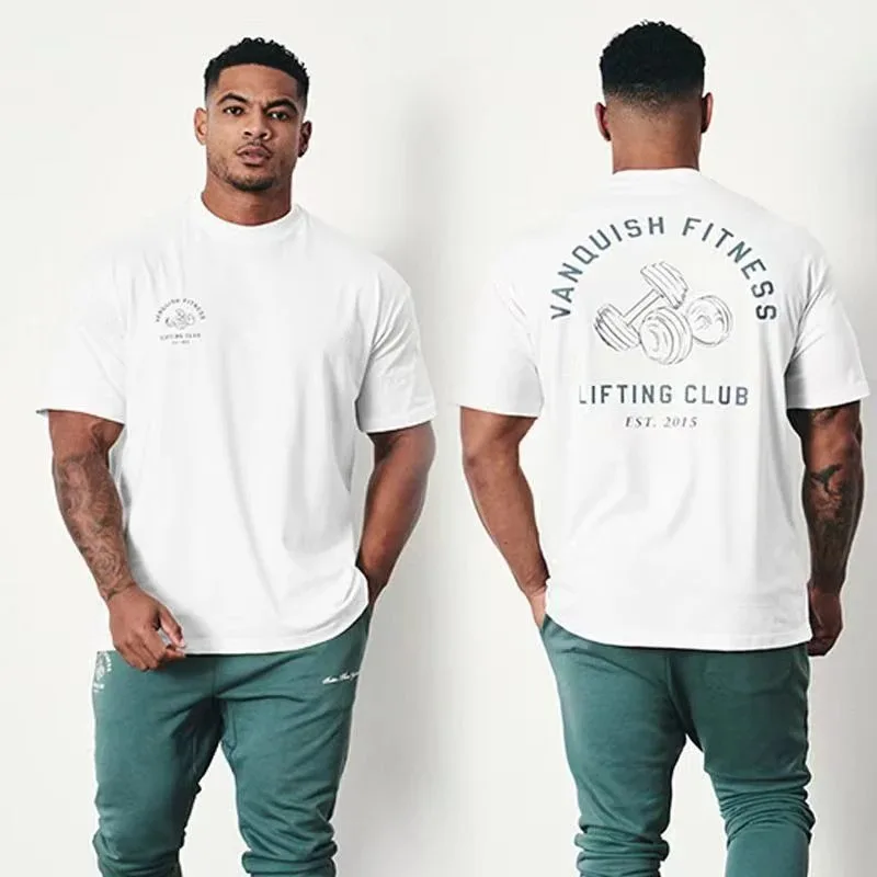 2026 New Parent‑Child Matching Oversized T‑Shirt Unisex Gym Dumbbell Sketch Chest Small Logo Back Print Fitness Streetwear Tops