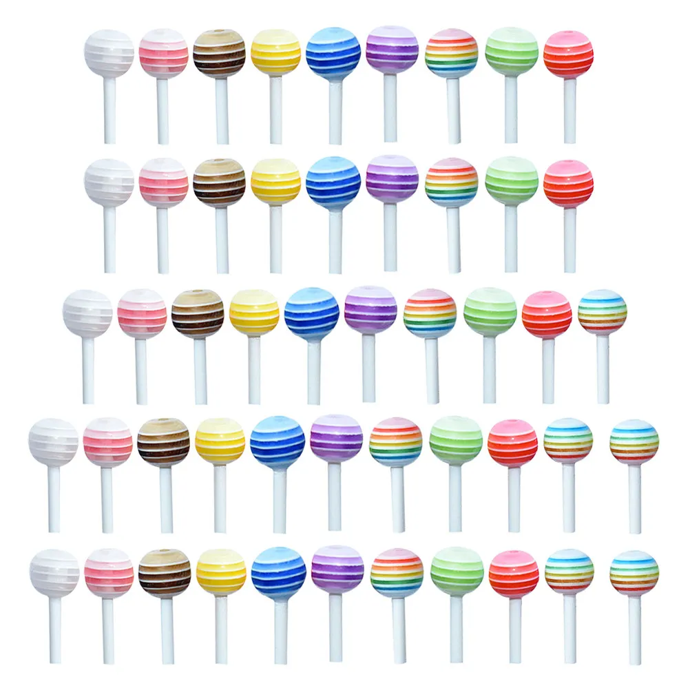 

50Pcs Mini Lollipops Bright Detailed Miniature Candy Decor for Mini House Interiors Tabletop Display Realistic Colorful Lollipop