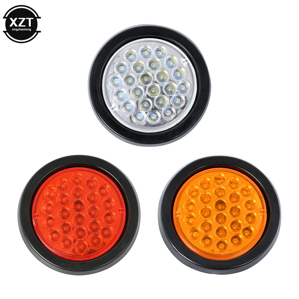 Indicator 1pcs 24V Rear Tail Brake Stop Marker  Car Truck Trailer Light 24 LEDS Round Reflector Warning Lights Red Yellow White