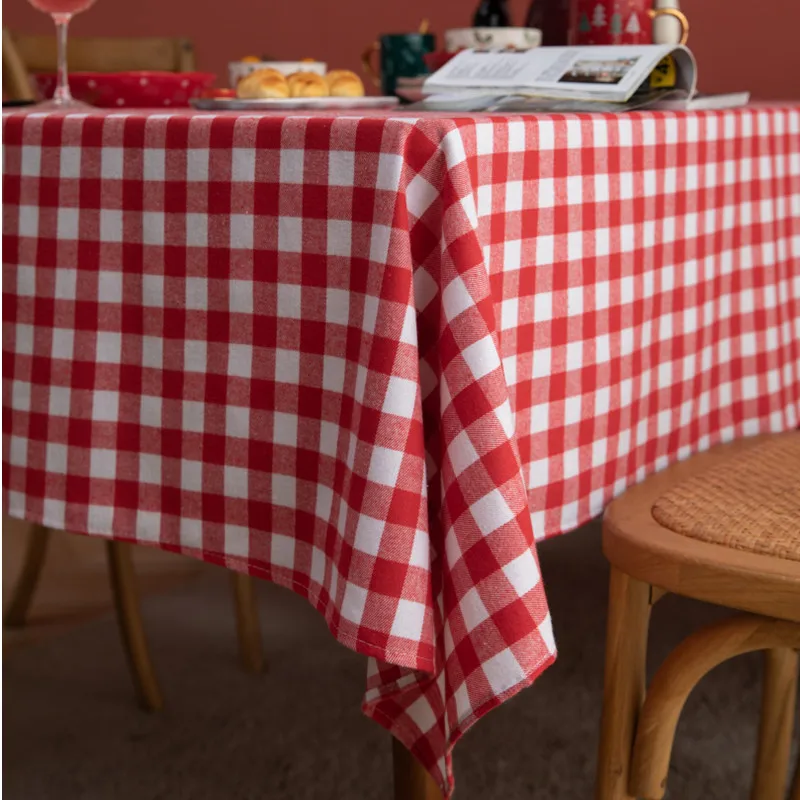 Mantel a cuadros rojo y verde, mantel rectangular de algodón para fiesta de Navidad, cubierta para mesa de comedor, para pícnic, barbacoa, decoración del hogar, mantel para mesa