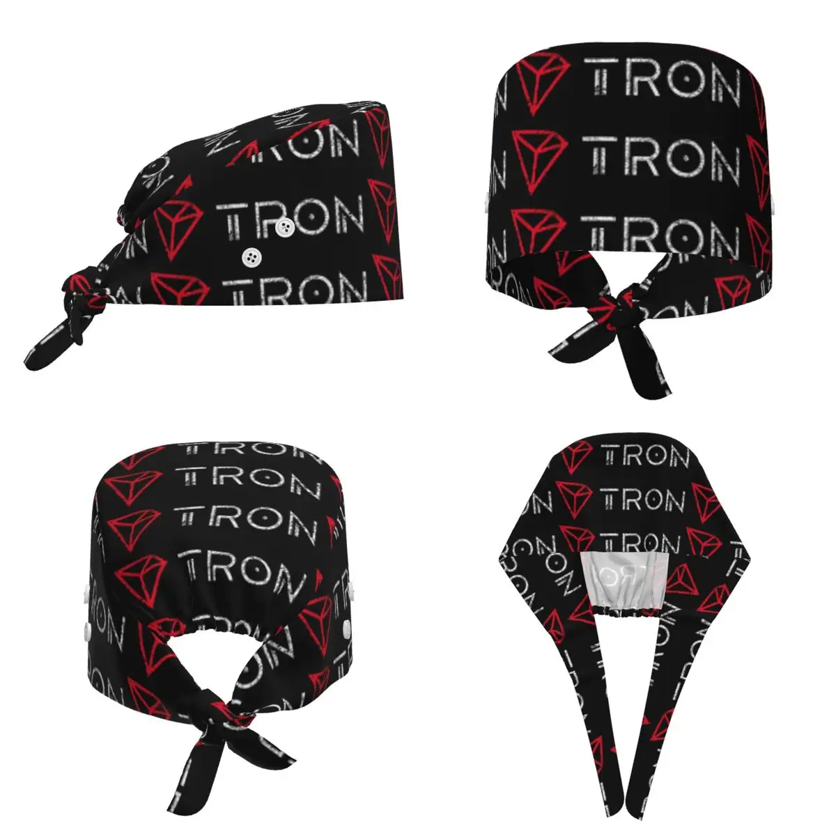 Tron TRX Distressed Crypto Trader Logo Scrub Hat Doctor Working Surgical Cap Unisex Adjustable Nursing Caps for Dentist