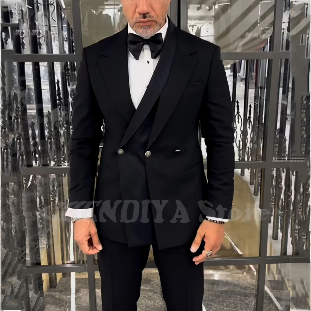 

Однотонные черные шикарные костюмы для мужчин с зубчатыми лацканами, уникальный дизайн, официальный наряд, деловой офис, большая вечеринка, мужской комплект из двух предметов