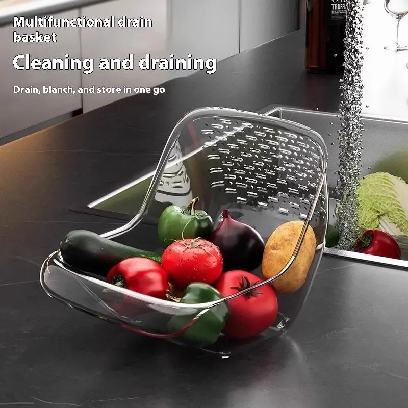 

Drain Basket Portable Fruit Colander Sink Drain Basket Strainer Washing Bowl Multi-Functional Rice Cleaner For Food