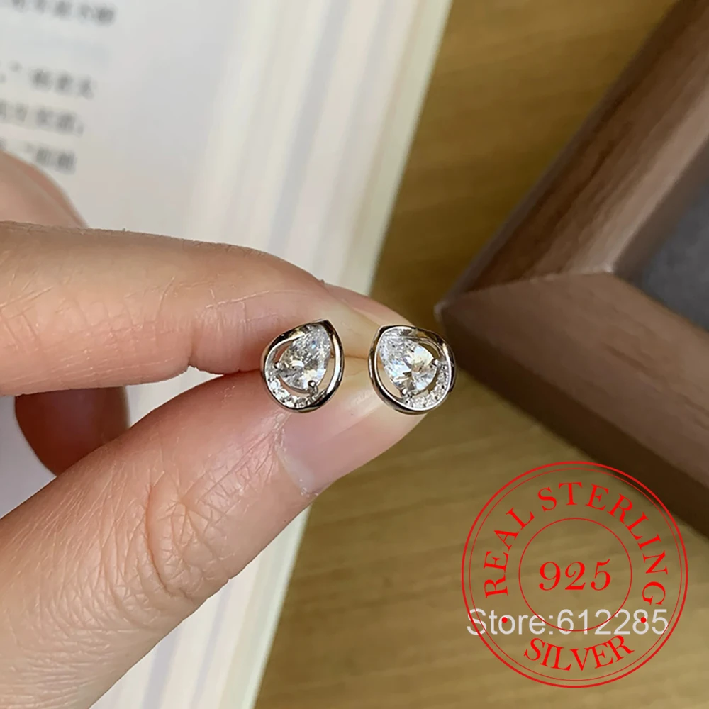 

925 Sterling Silver Jewelry Delicate Crystal Waterdrop Stud Earrings for Women Wedding Party Jewelry For Girls Friend Gift