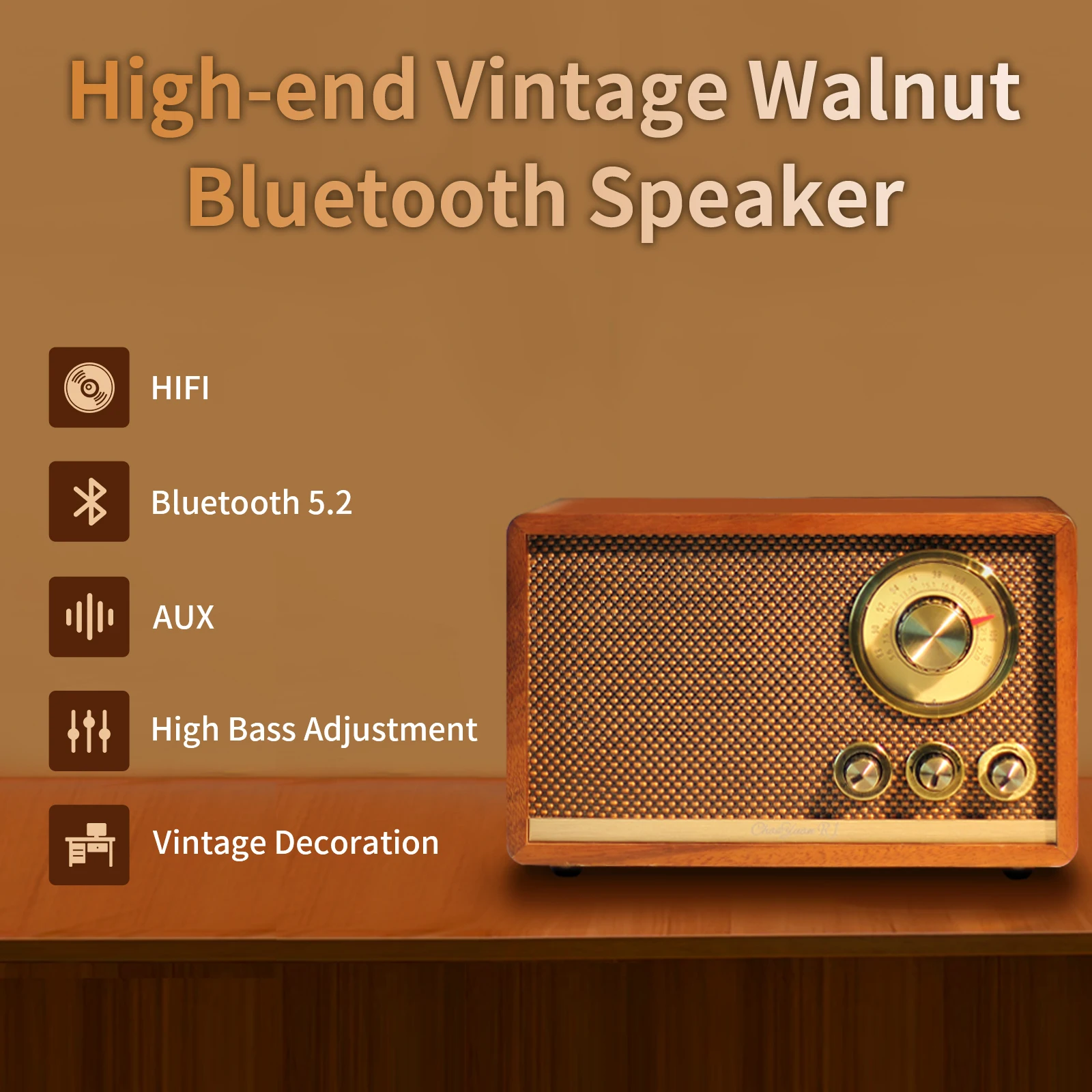 

ChaoYuan R1 Walnut Solid Wood Bluetooth Radio,Vintage Speaker, AM/FM Radio ,Shortwave radio for Home CHOYONG R1 CHOYOUNG RADIO