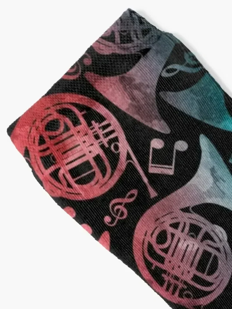 French Horn And Music Notes Pattern Socks soccer anti-slip sports stockings heated Stockings compression Socks Male Women's