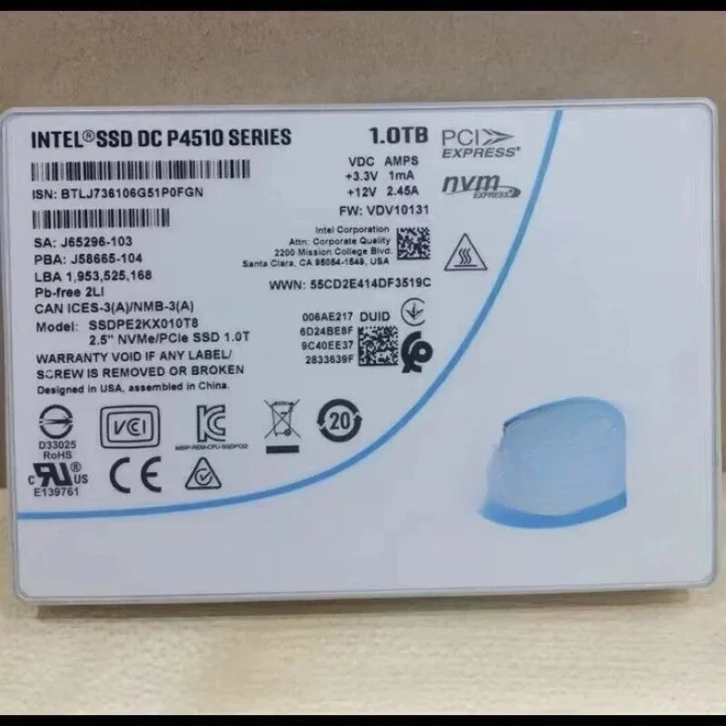 For Intel SSD P4510 2TB 1TB Series DC NVME U.2 2.5
