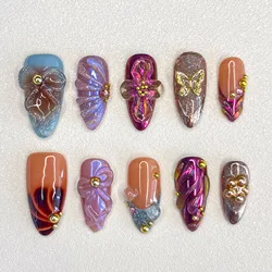 Handmade Butterfly Relief Mandarin Duck Fake Nails Pressed on Female Hand Decorative Accessories Fake Nails Pressed On