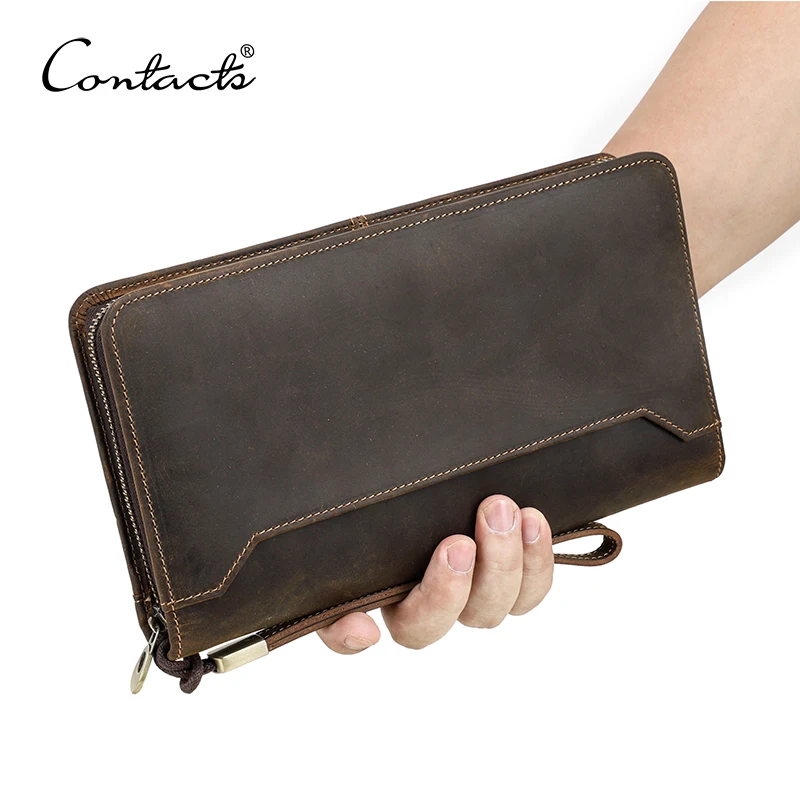 CONTACT'S Genuine Leather Family Passport Clutch Wallets Vintage Men Travel Clutch Bags Passport Cover Card Holder Phone Pocket