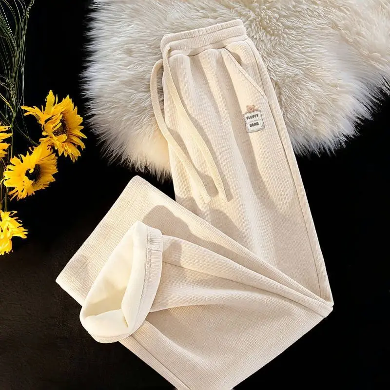Women's Fleece-Lined Pants 2025 New Arrival, Thickened Warm Joggers for Winter, Casual Sporty Wide Leg Sweatpants for Outerwear