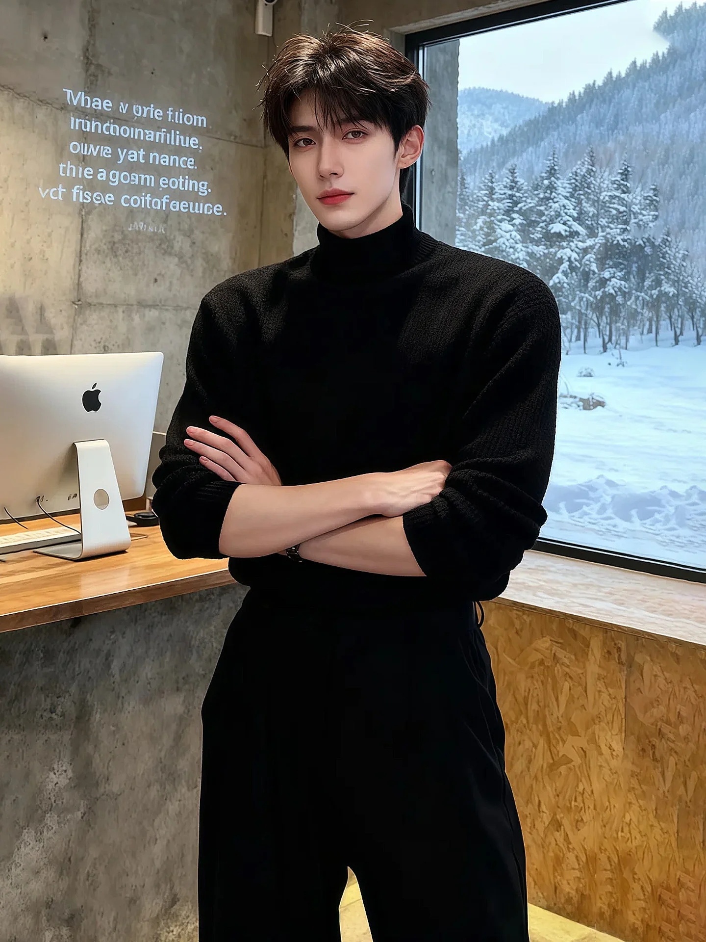 

Briti Sle High Collar Fce Lined Men's Knitted Sweater Winter Warm Thiened Long Sve Overcoat Casual Color