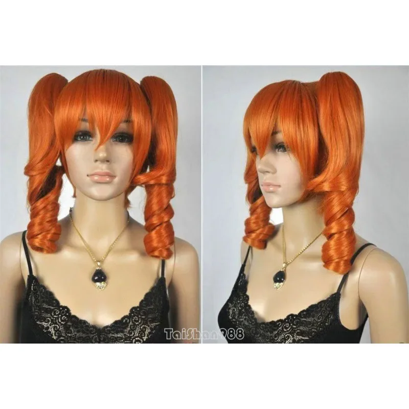 Fashion medium orange curly pigtail ponytail cosplay women's hair wig wigs cap