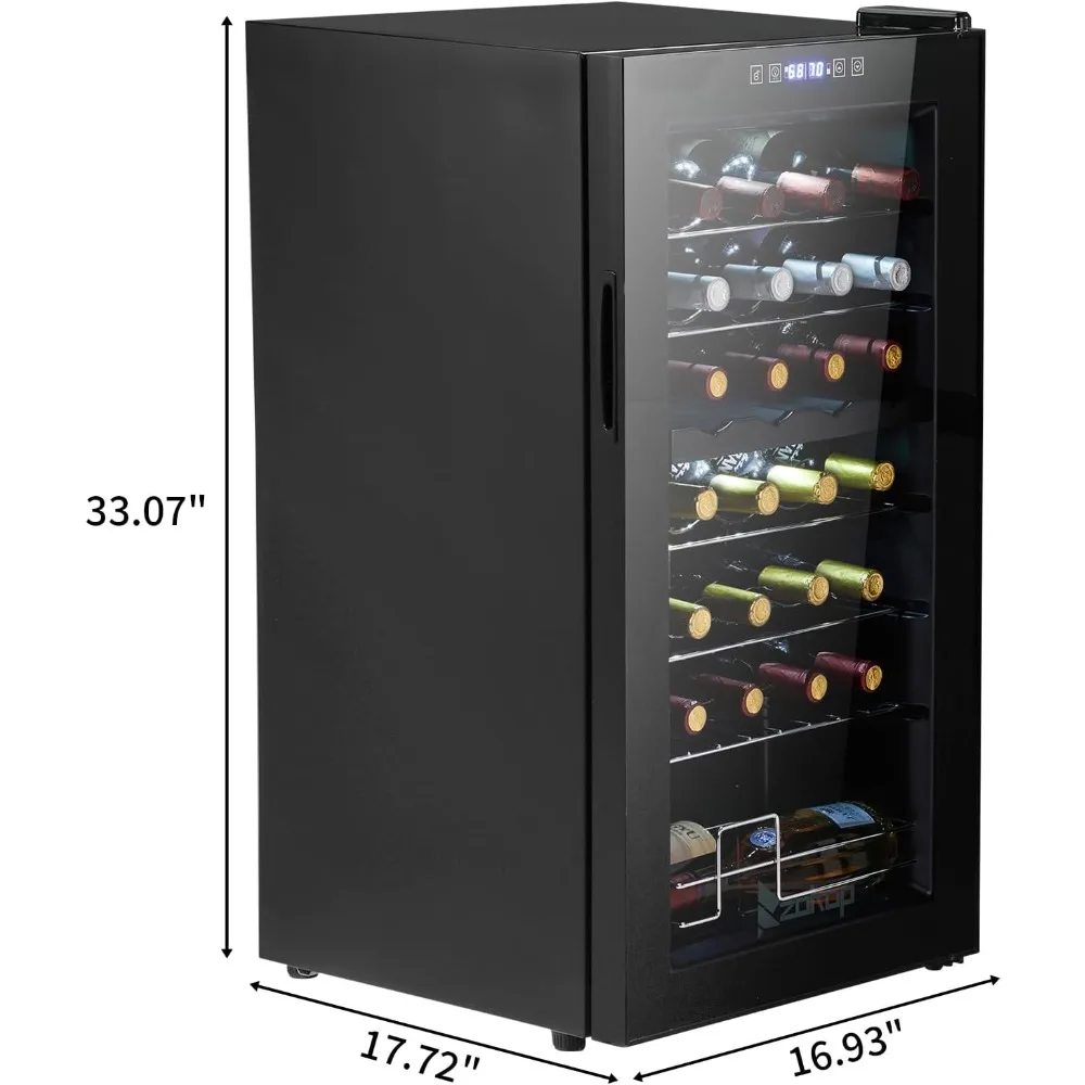 Enfriador de vino con compresor de zona dual de 28 botellas, mini refrigerador de vino compacto independiente con temperatura ajustable, control digital