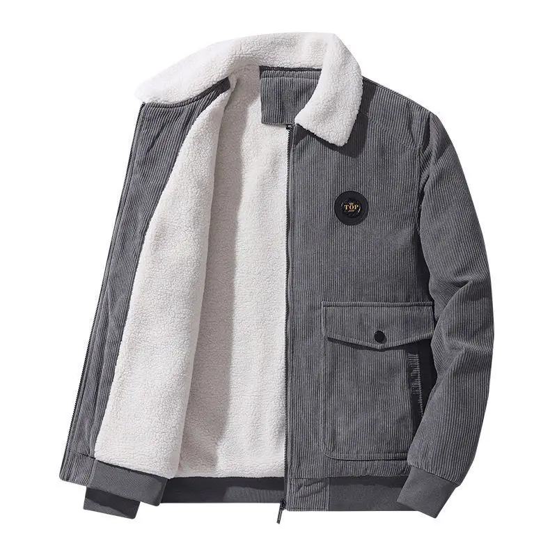 Autumn Winter Corduroy Lambswool Loose Velvet Thickened Casual  Collar Men\'s Jacket