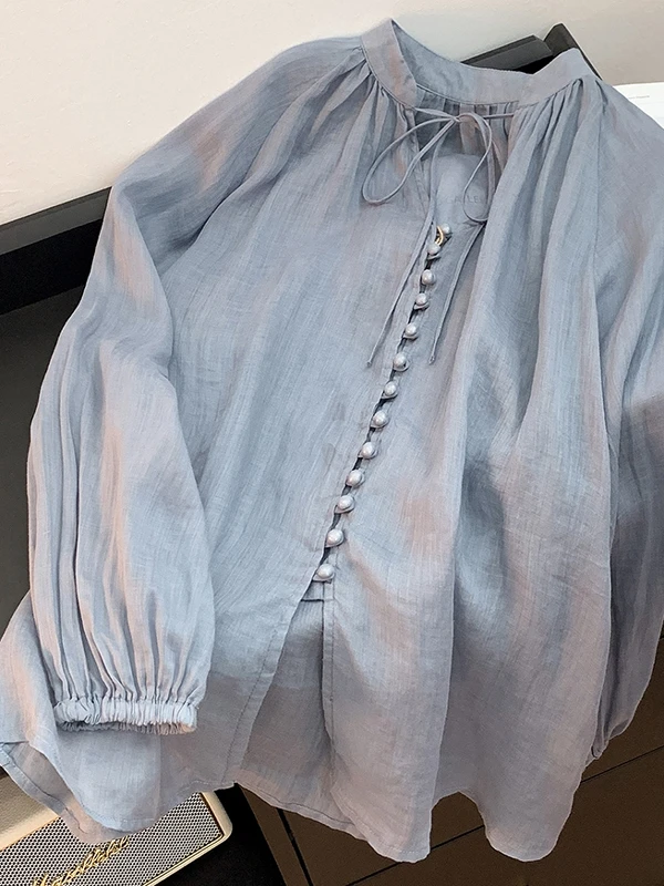 芸術的なコットンリネンランタンスベール女性用ゆったり軽量サマーアウターリネン日焼け止めオープンカーディガン トップス