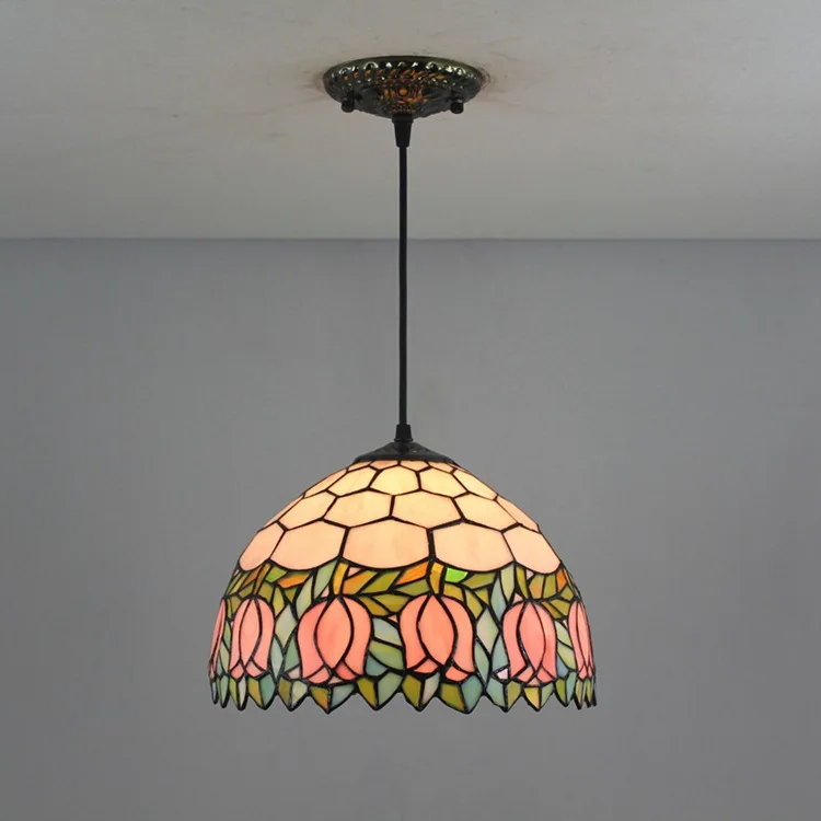 

Tiffany Stained Glass Chain Pendant Lights 30cm Lamp 12 IncGarden Tulip Pattern Droplights Bedroom Study Restaurant