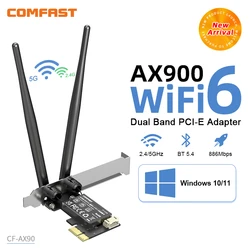 Wi Fi 6 Placa De Rede AX900 Pcie Wifi Adapter 2.4/5G Bluetooth5.4 Wifi Card with 3dbi Antenna WPA3 Adaptador for PC Win10/11